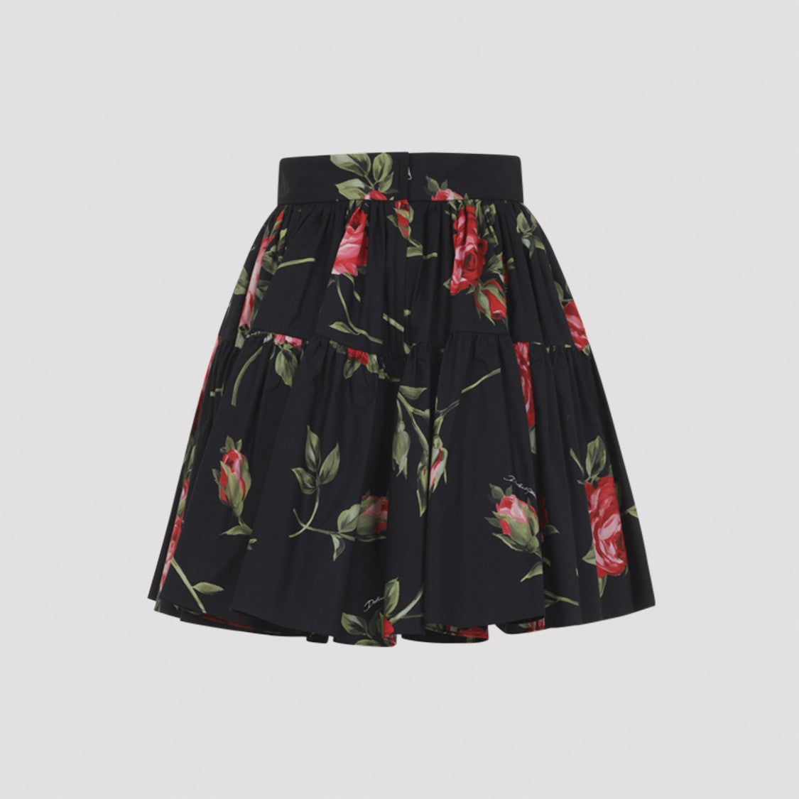 Dolce & Gabbana Black Cotton Mini Skirt With Red Floral Print
