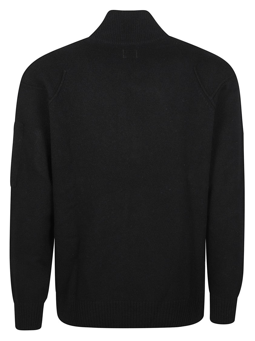 C.P. Company Black Half Zip Minimalist Wool-Blend Zip-Through Knit
