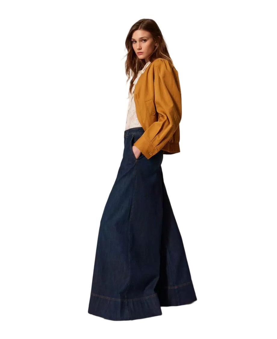 Twin-Set Dark Stretch Cotton Denim Palazzo-Style Jeans