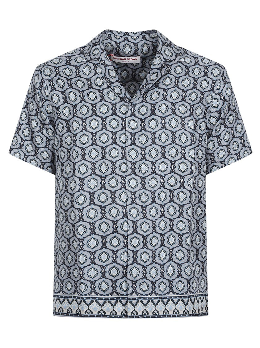 Orlebar Brown Short-Sleeved Silk Shirt With Exclusive Print And Pleated Back Yoke