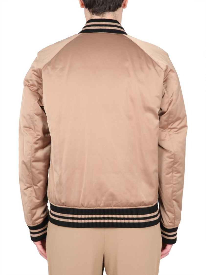 Boss Brown Satin-Finish Bomber Jacket