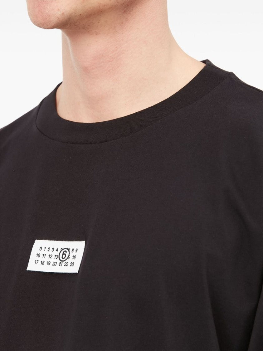 Mm6 By Maison Margiela Relaxed-Fit Black Cotton T-Shirt With Front Logo Patch
