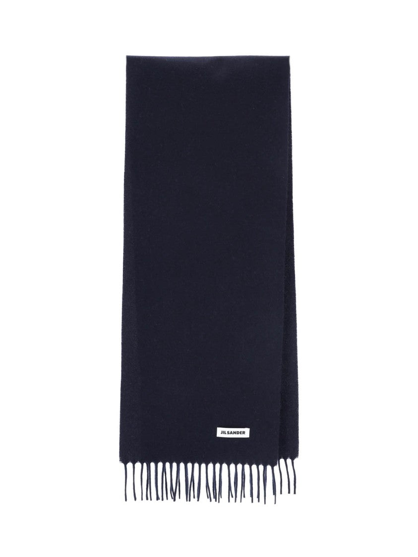 Jil Sander Rectangular Dark Scarf With Fringed Edges