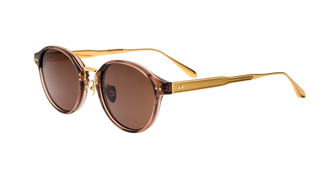 Linda Farrow Lfl Translucent Brown Frame Sunglasses With Textured Gold-Toned Temples