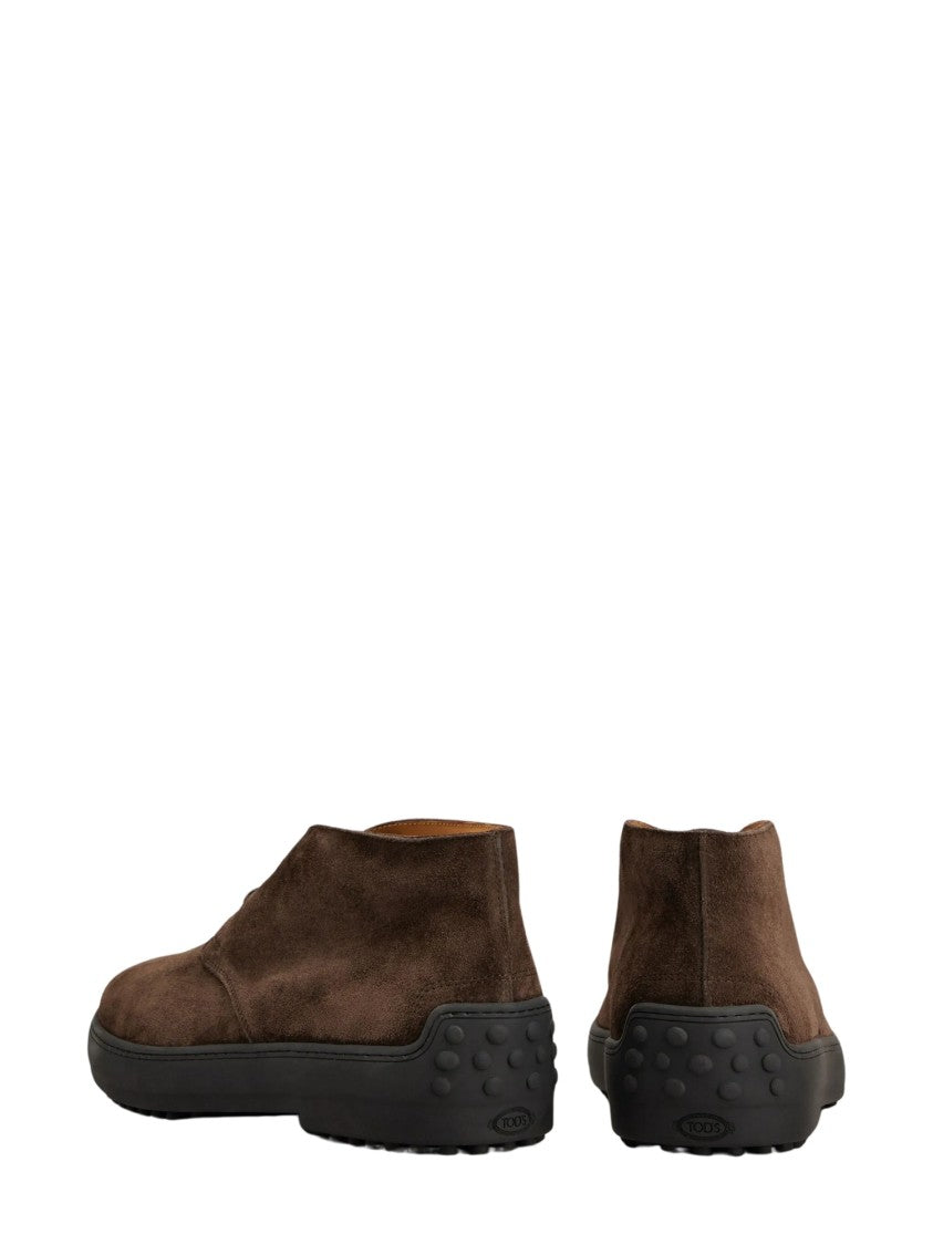 Tod's Smooth Dark Brown Suede Boots With Minimalist Lace-Up Design