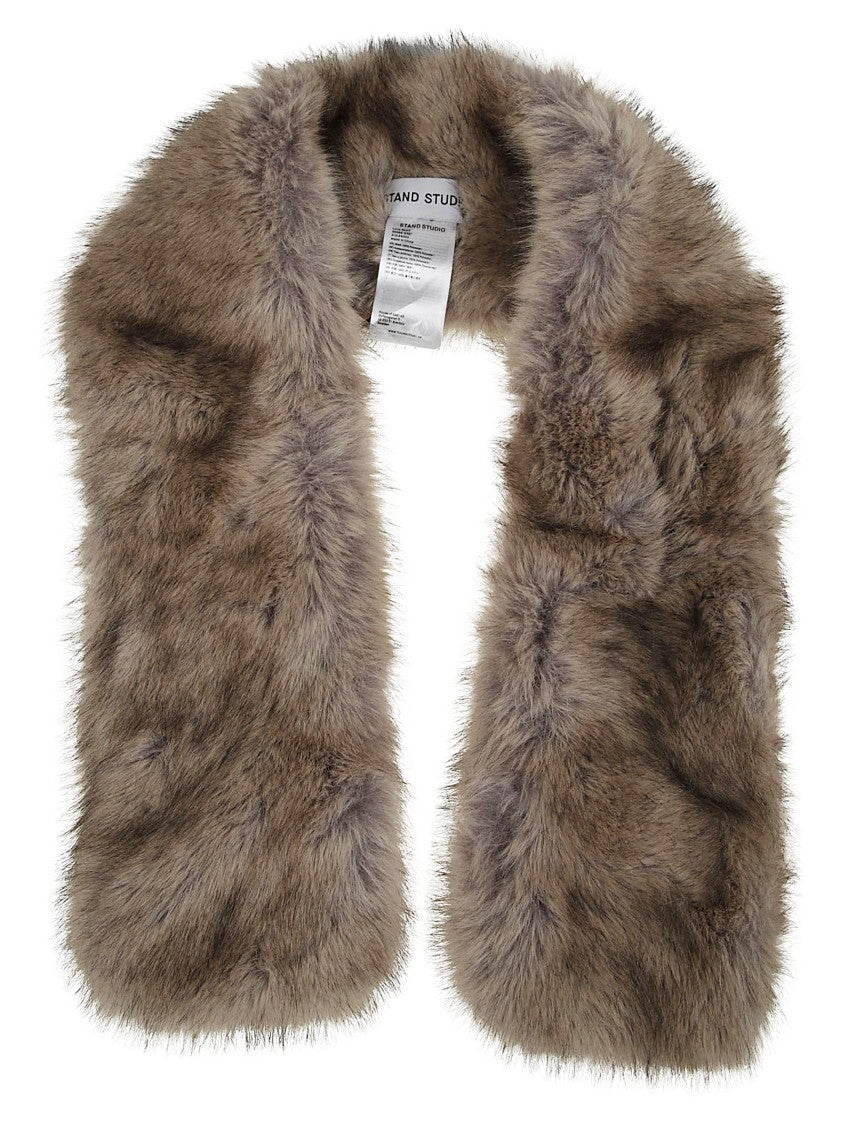 Stand Studio Plush Faux Fur Scarf In Warm Nude Neutrals