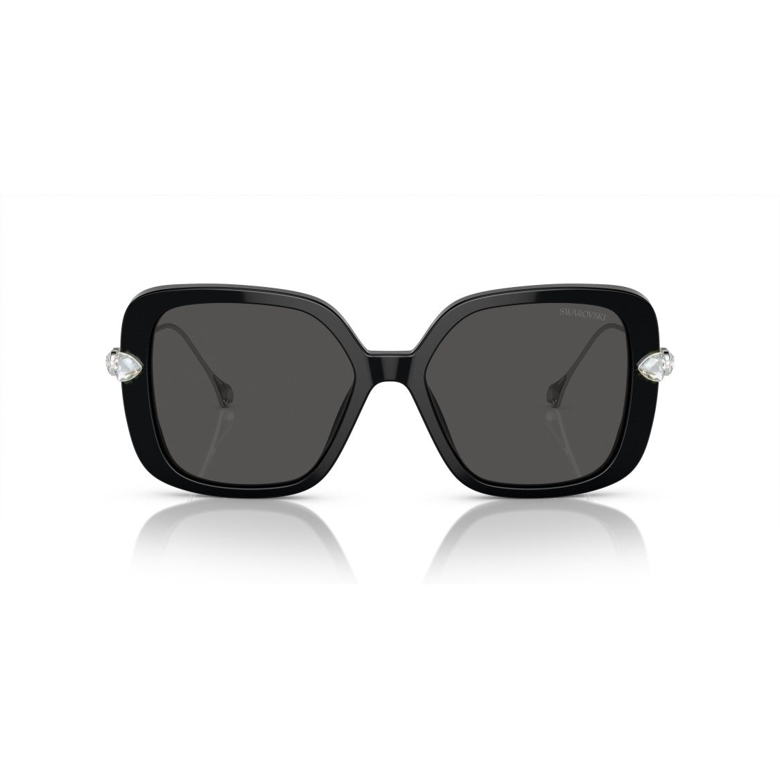 Swarovski 0Sk6011 Large Square Black Acetate Sunglasses With Crystal Embellishments