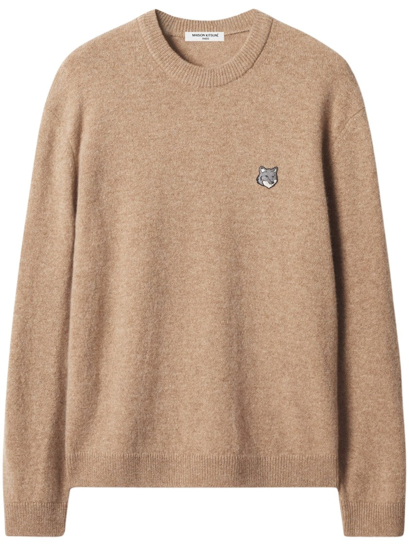 Maison Kitsuné Lambswool Knitwear Sweater With Embroidered Fox Head