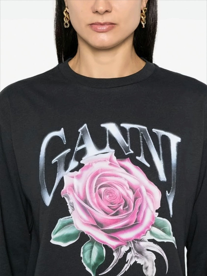 Ganni Long-Sleeve Graphic Print Sweatshirt With Relaxed Fit