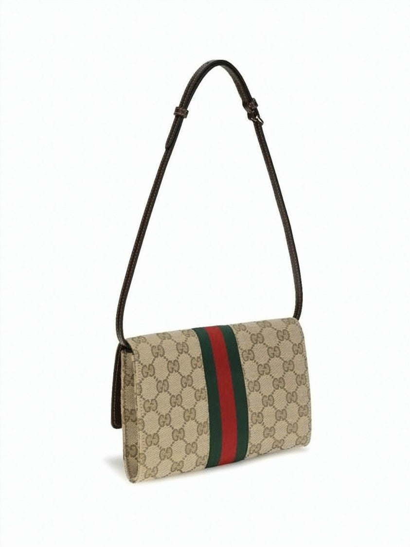 Gucci Beige Monogram Shoulder Bag With Gold-Tone Horsebit Detail