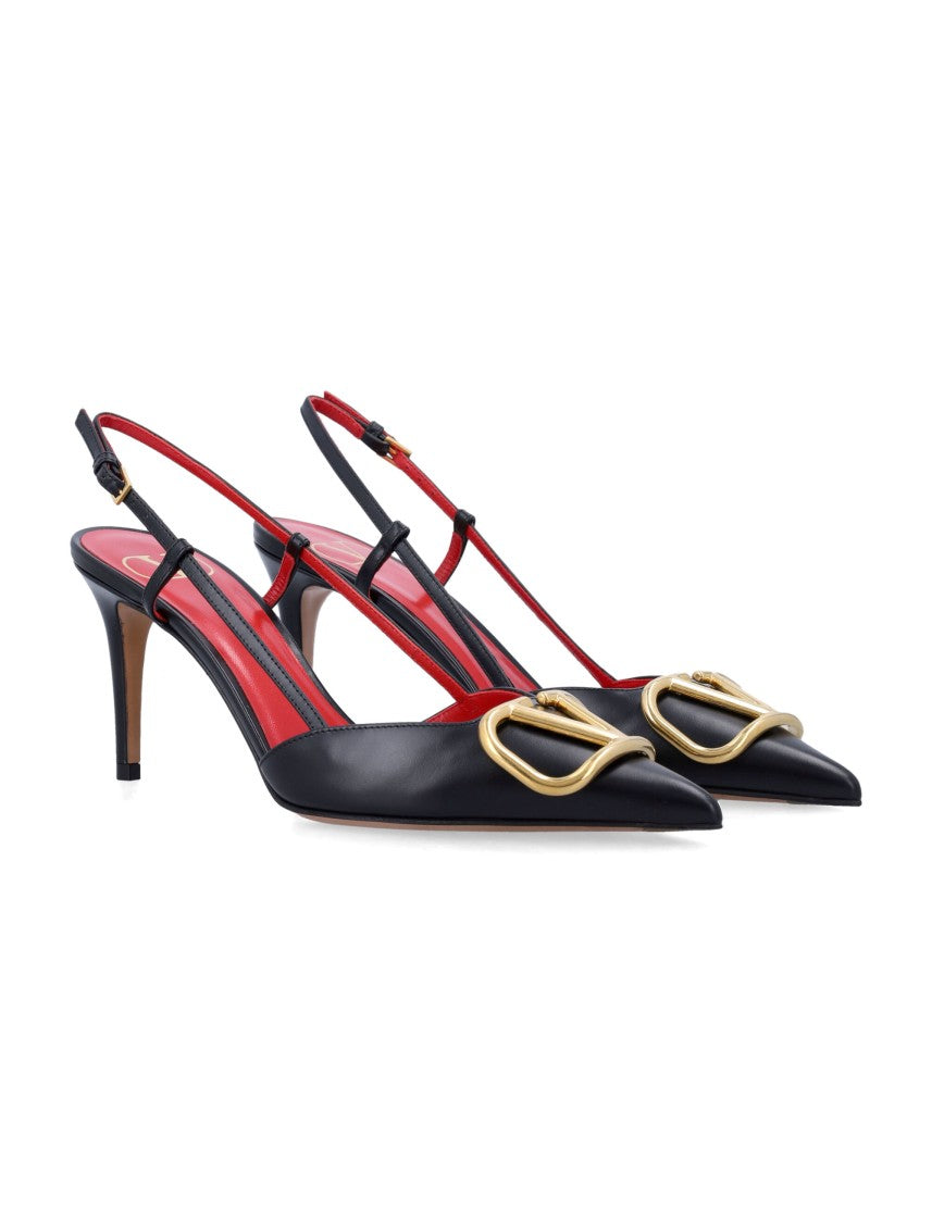 Valentino Garavani Vlogo Vitello Leather Slingback Pumps