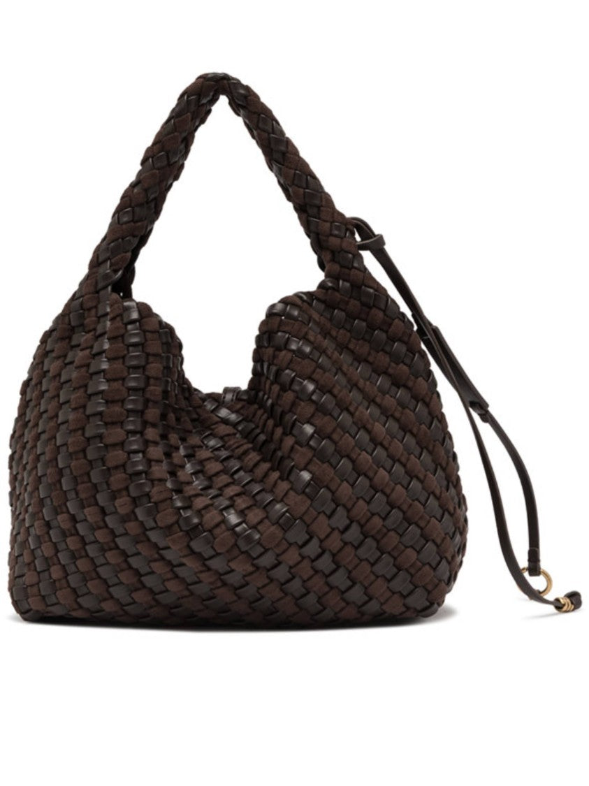 Gianni Chiarini Textured Dark Brown Woven Shoulder Bag With Braided Handle