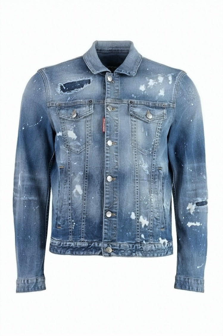 Dsquared2 Distressed Blue Denim Jacket With Classic Fit