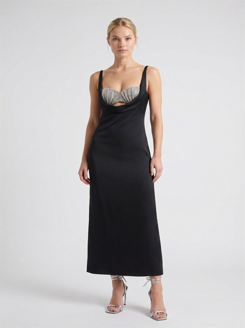 Giuseppe Di Morabito Black Crystal Bra Bralette Draped Acetate Long Dress
