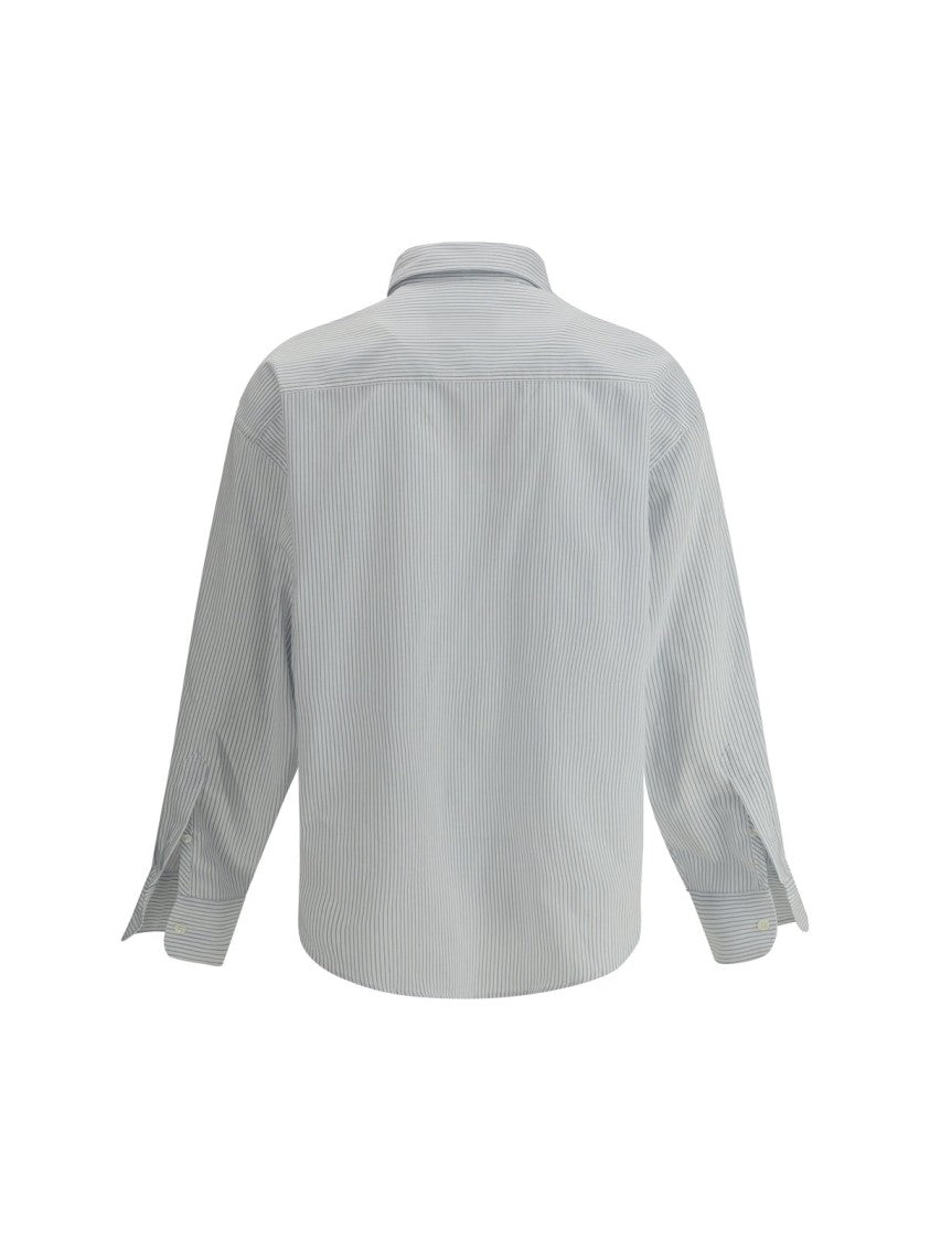 Ami Paris Long-Sleeve White Shirt With Subtle Vertical Stripes