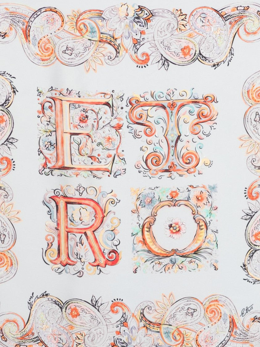 Etro Paisley Silk Scarf With Coral Border