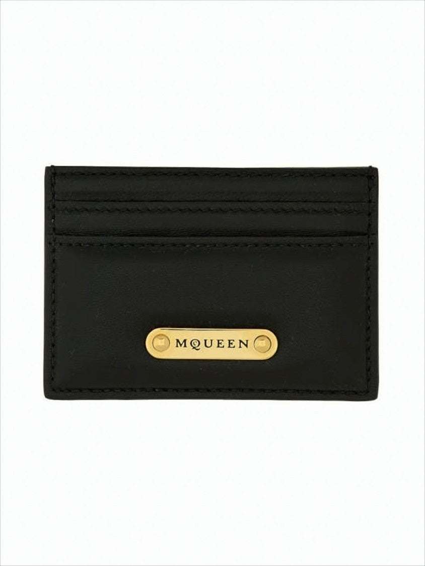 Alexander Mcqueen Smooth Lambskin Card Wallet With Gold-Tone Plaque
