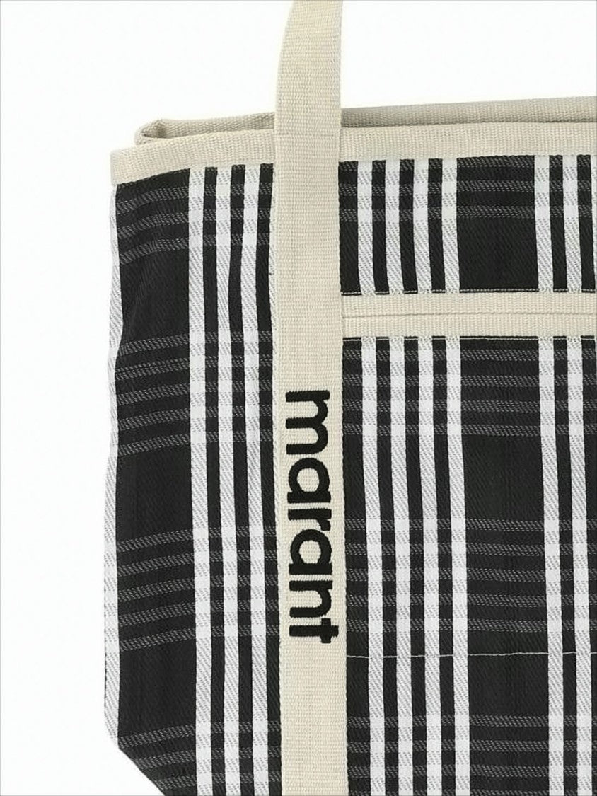 Isabel Marant Plaid Tote Bag With Cream Handles