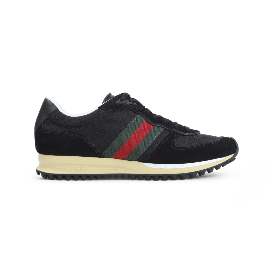 Gucci Black Calf Leather Sneakers With Signature Stripes