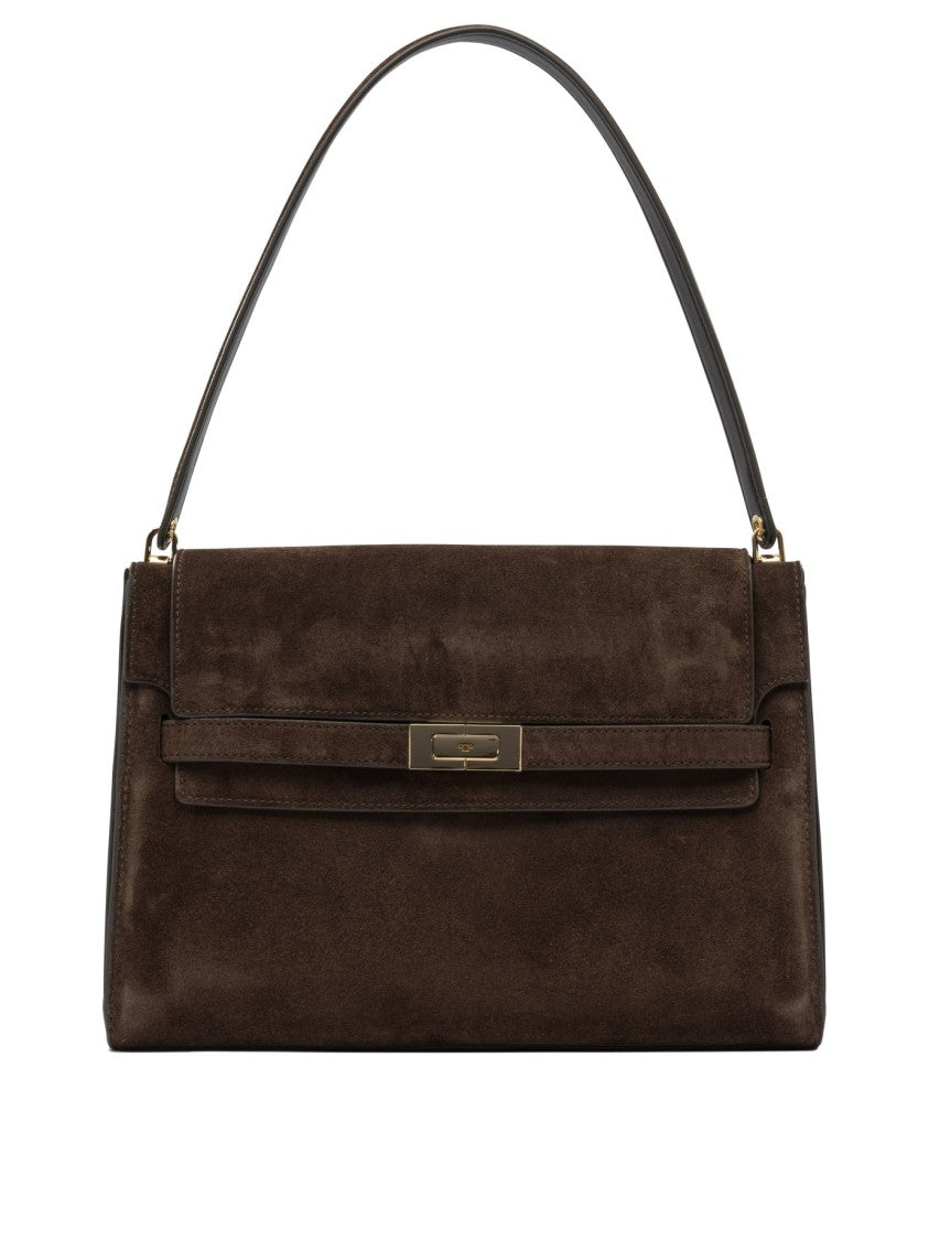 Tory Burch Structured Brown Suede Shoulder Bag