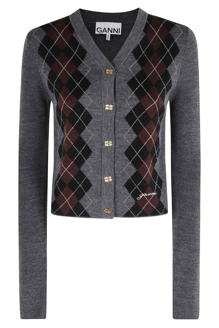 Ganni Gray Merino Cardigan