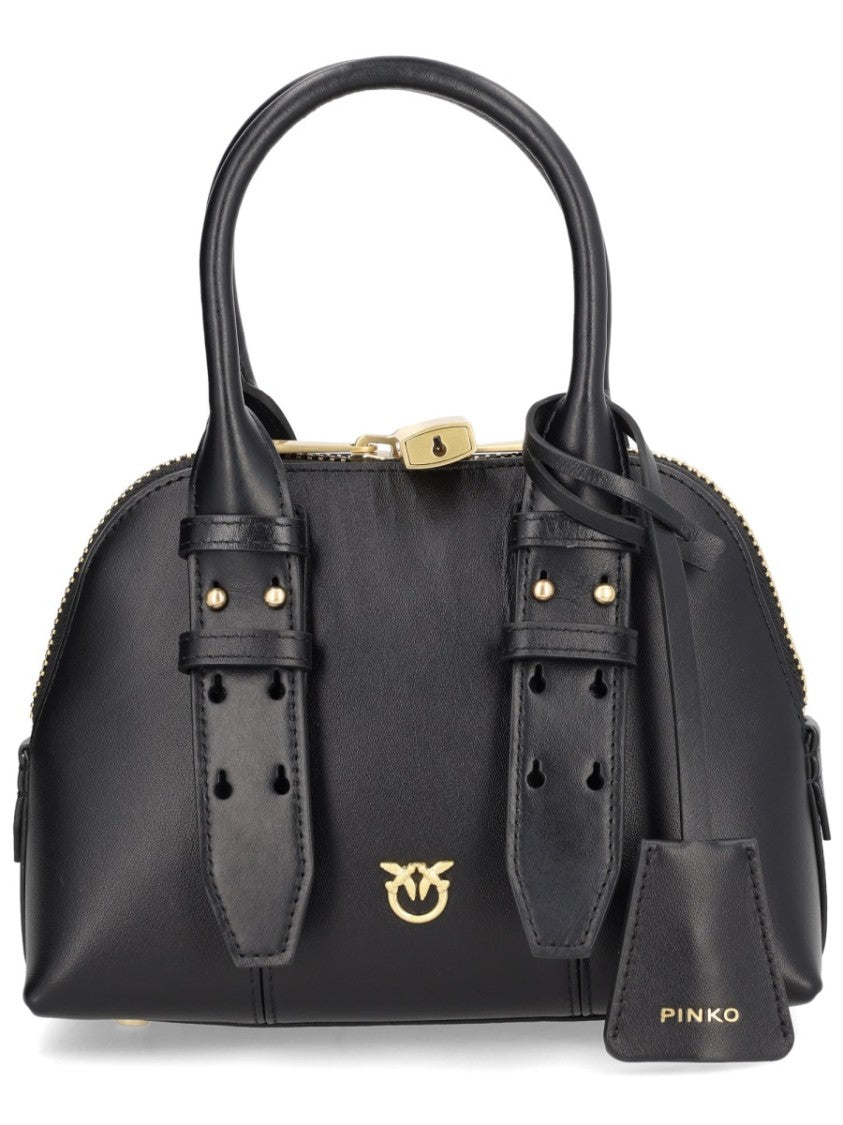 Pinko Black Leather Bowling Mini Escape Bag