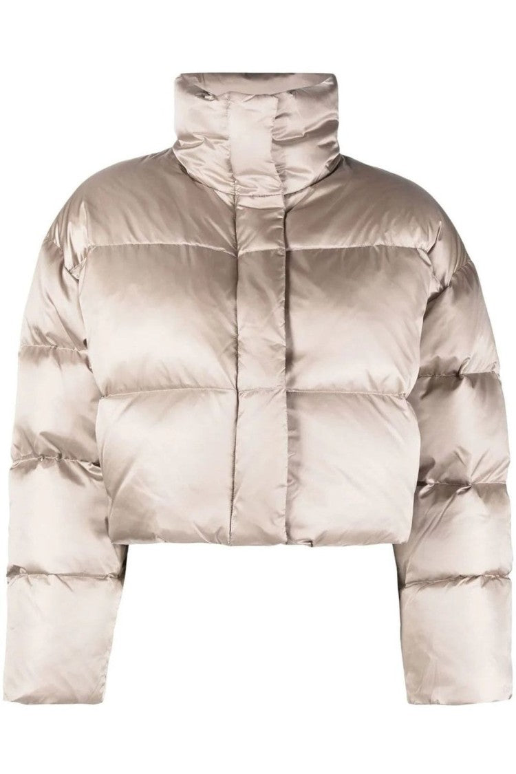 Calvin Klein Cropped Brown Puffer Jacket With High Collar