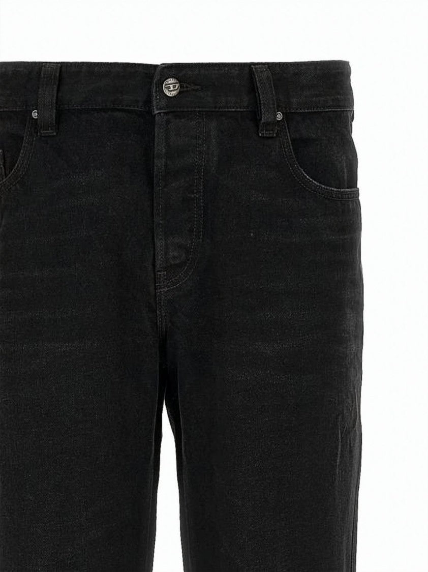 Diesel Flared Black Denim Pants With Five-Pocket Design