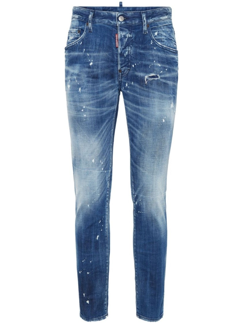 Dsquared2 Slim Fit Distressed Denim Jeans With Five-Pocket Design