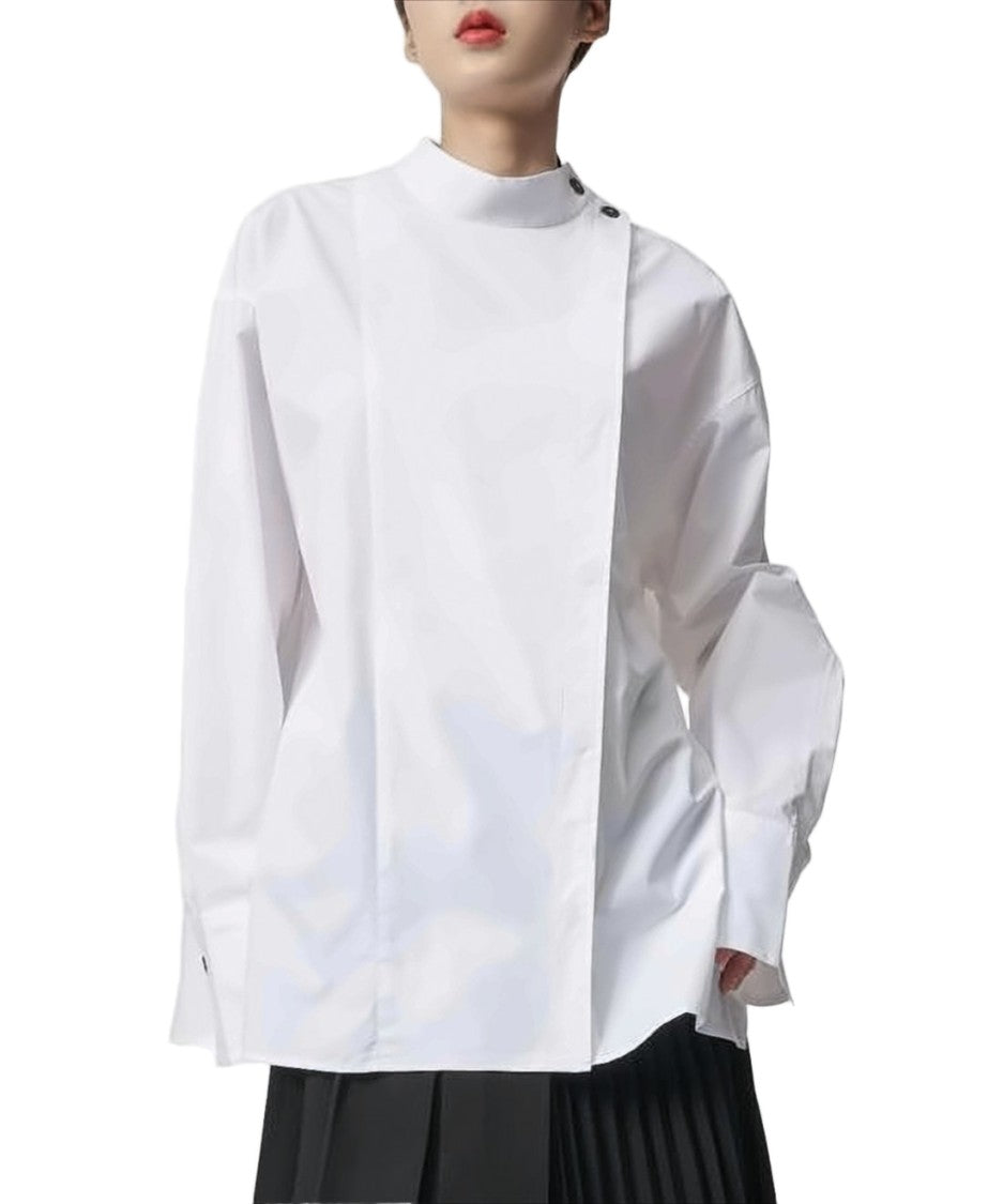 Studio Nicholson Asymmetrical High-Neck Shirt With Pleat Detail