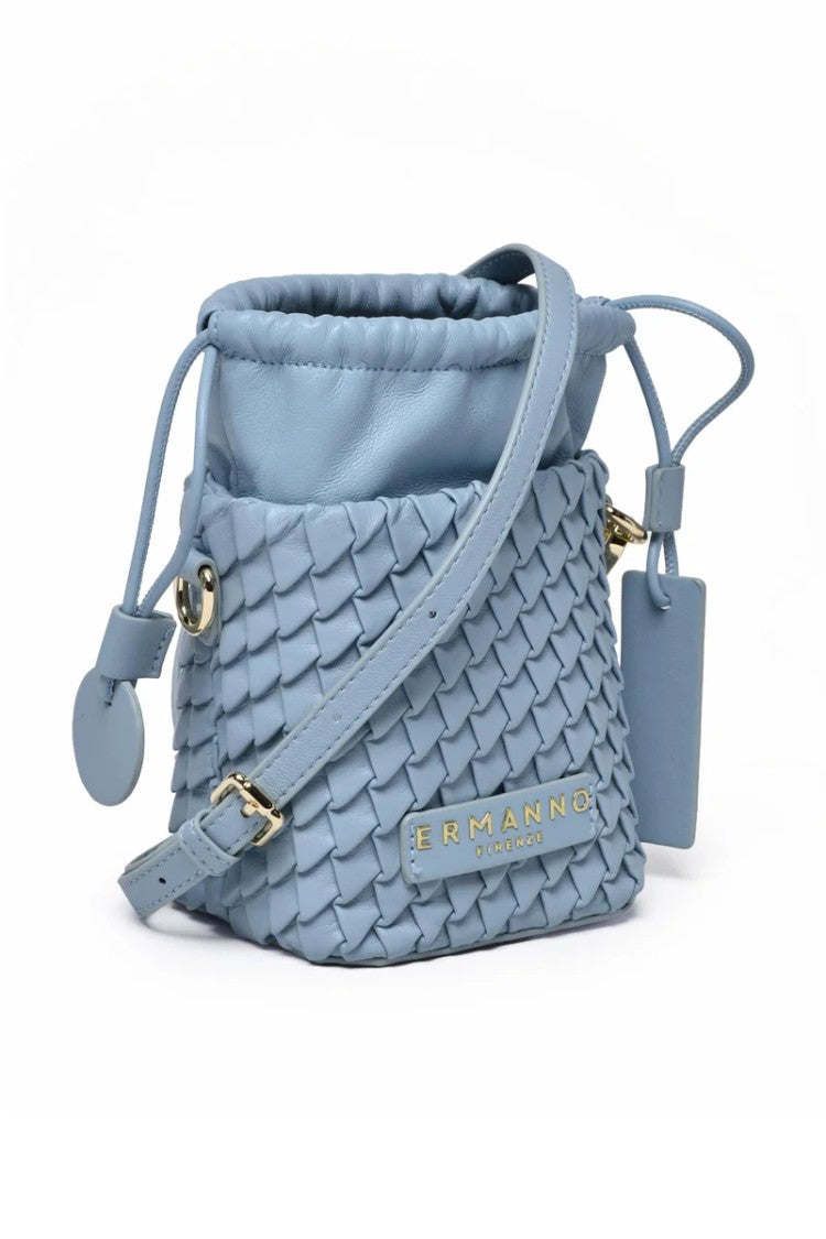 Ermanno Firenze Light Blue Polyurethane Bucket Teagan Bag