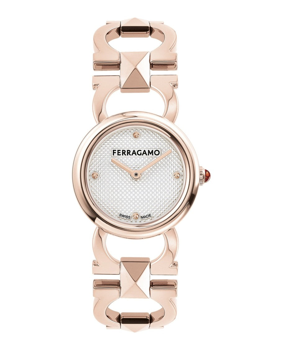 Ferragamo Double Gancini Stud Bracelet Watch In Ip Rose Gold