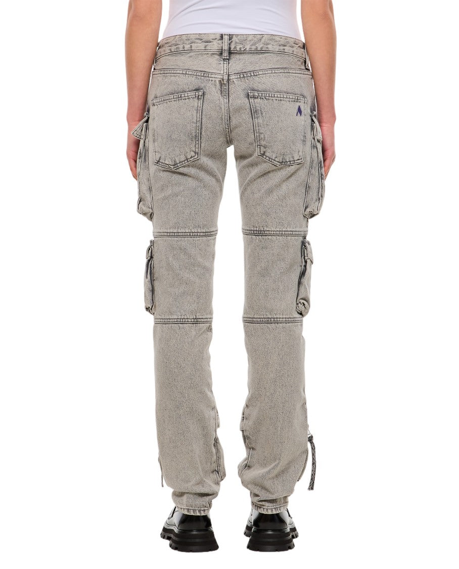 The Attico Versatile Grey Denim Cargo Pants With Multi-Patch Pockets