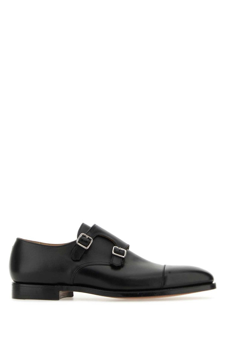 Crockett & Jones Black Leather Lowndes Monk Strap Shoes