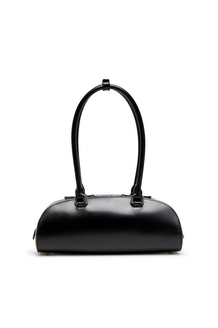 Diesel Black Cutout D-Logo Dual Top Handle Leather Shoulder Bag