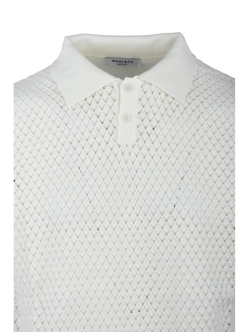 Wool & Co White Diamond Knit Polo Shirt