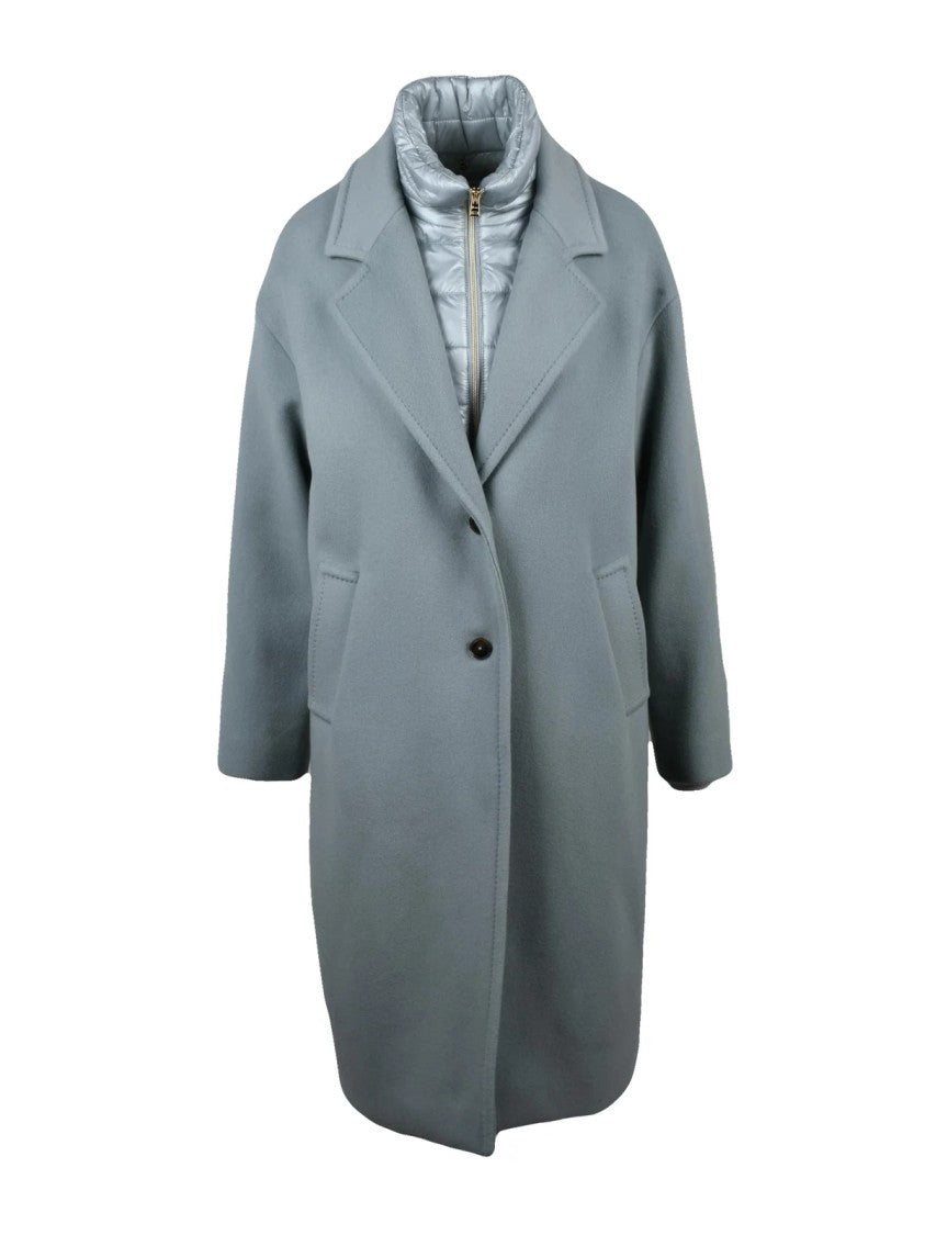 Herno Light Blue Coat With Removable Collar And Minimalist Design