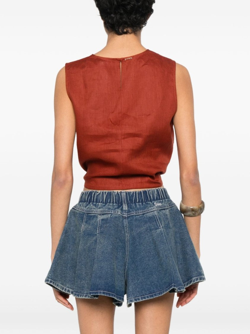 Twin-Set Brown Logo Embroidered Tank Top