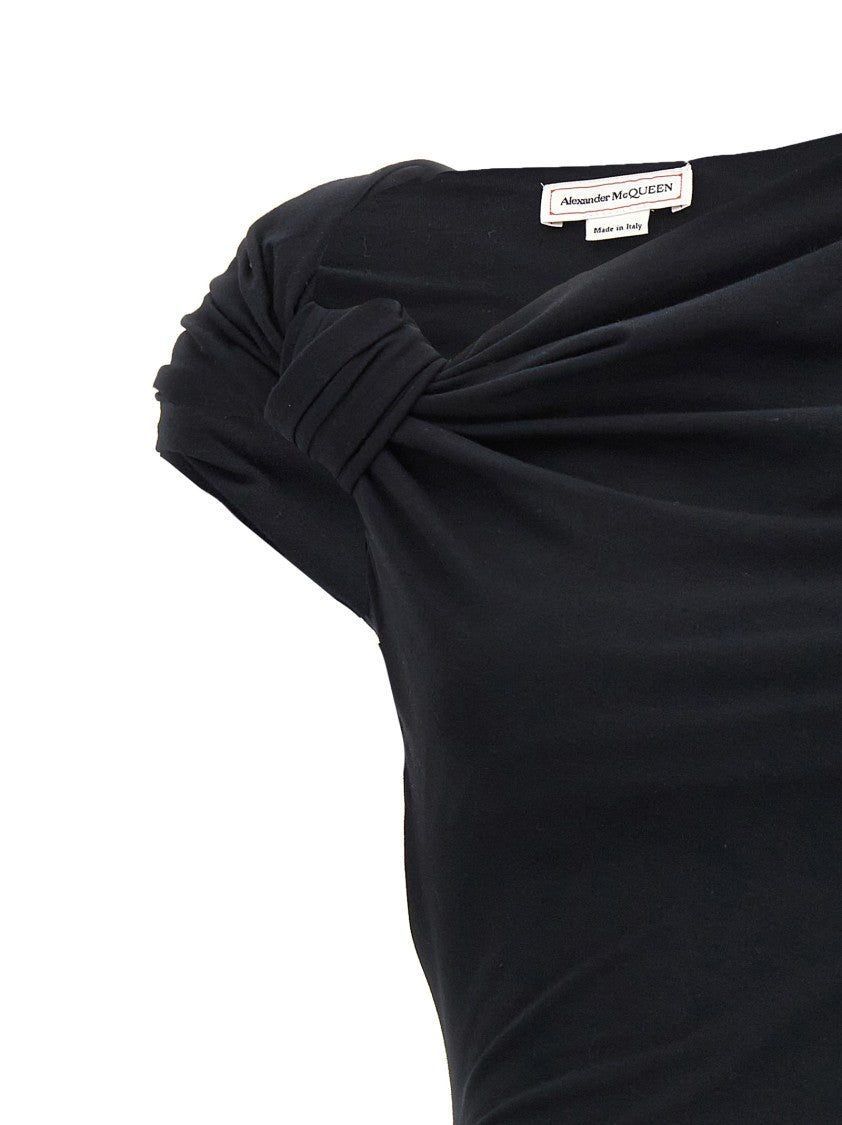Mcqueen Asymmetrical Stretch Cotton Top With Knot Detail