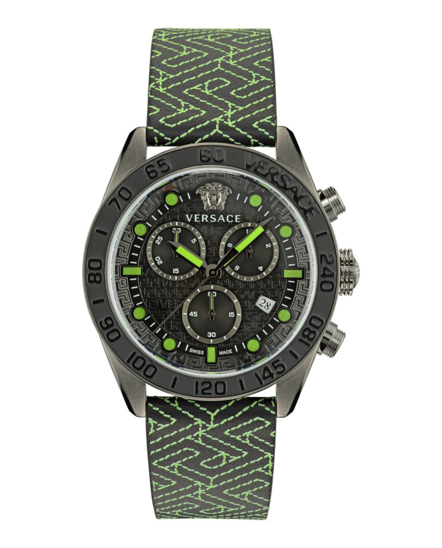 Versace Greca Dome Chrono Leather Watch