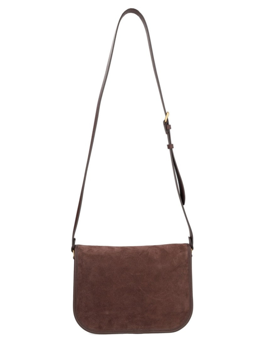 Valentino Garavani Rectangular Suede Shoulder Bag With Gold-Tone Logo Plaque