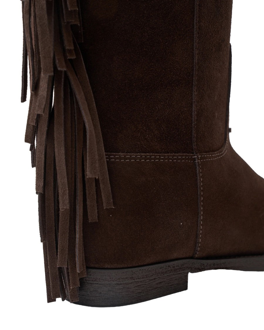 Via Roma 15 Testa Di Moro Fringed Internal Wedge Suede Boots