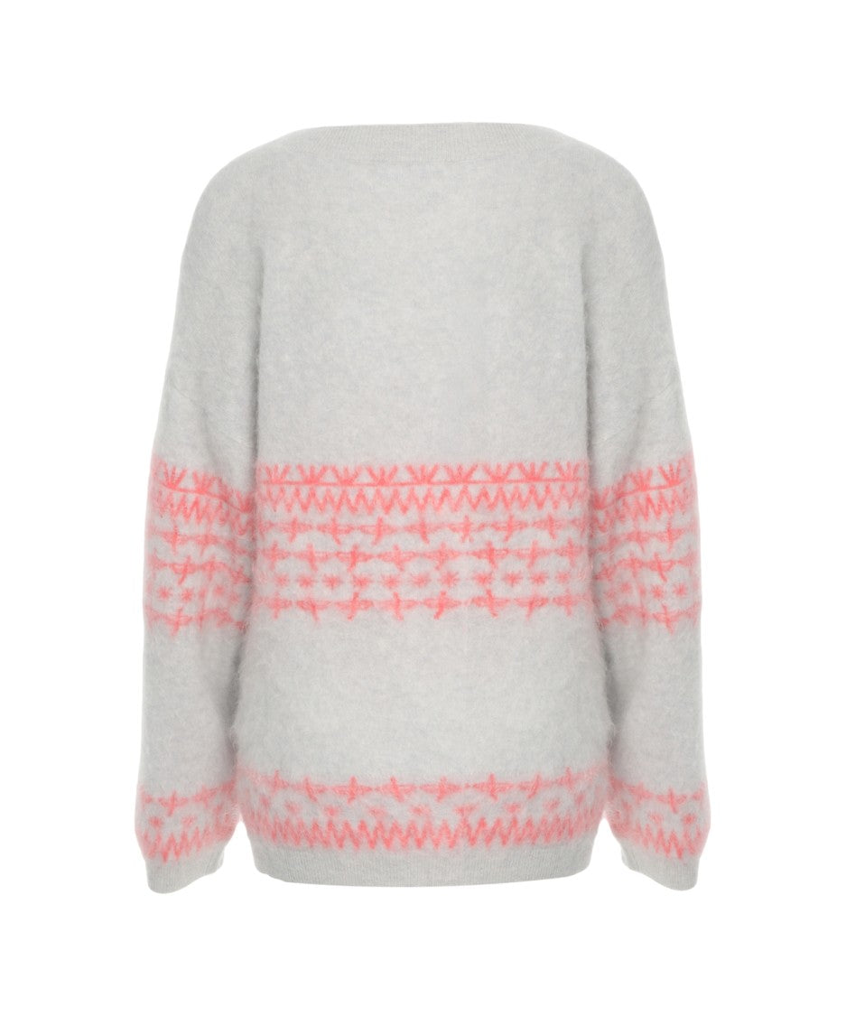 Crush Cashmere Cardigan With Geometric Pattern And V-Neckline