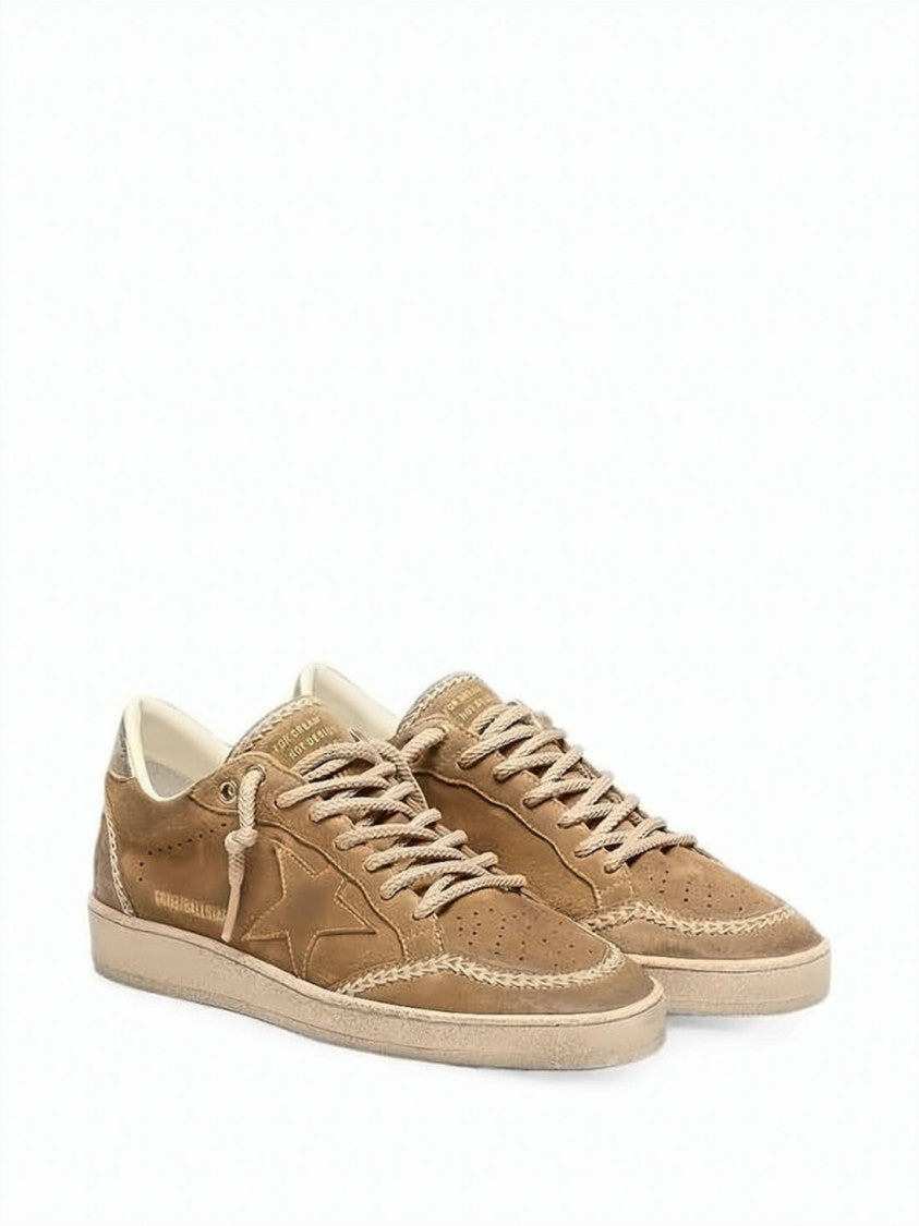 Golden Goose Brown Suede And Mesh Low-Top Sneakers With Star Detail