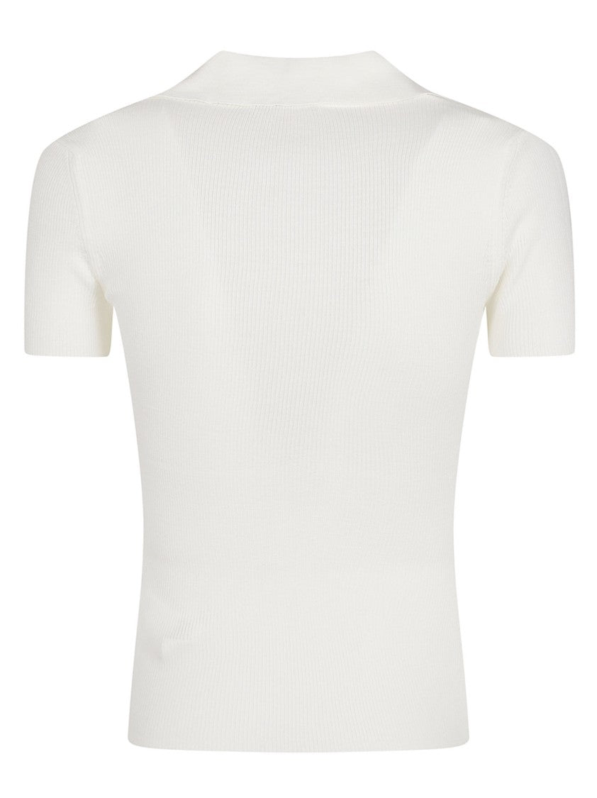 Max Mara Short-Sleeved Ribbed Knit Top With Subtle V-Neckline