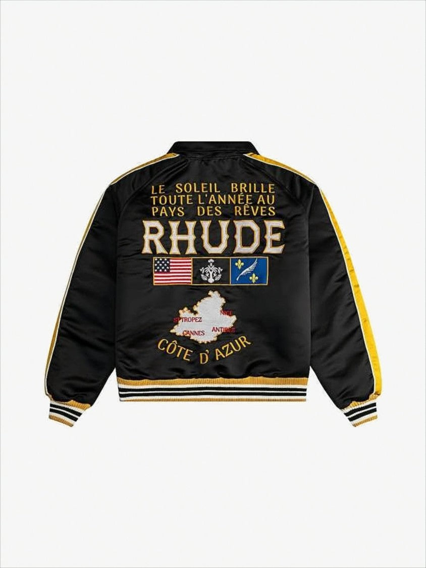 Rhude Graphic-Accented Black Jacket With Mustard Highlights