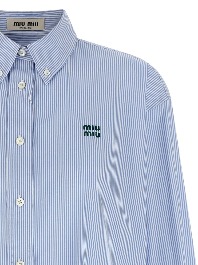 Miu Miu Cropped Cotton Poplin Shirt With Vertical Stripes