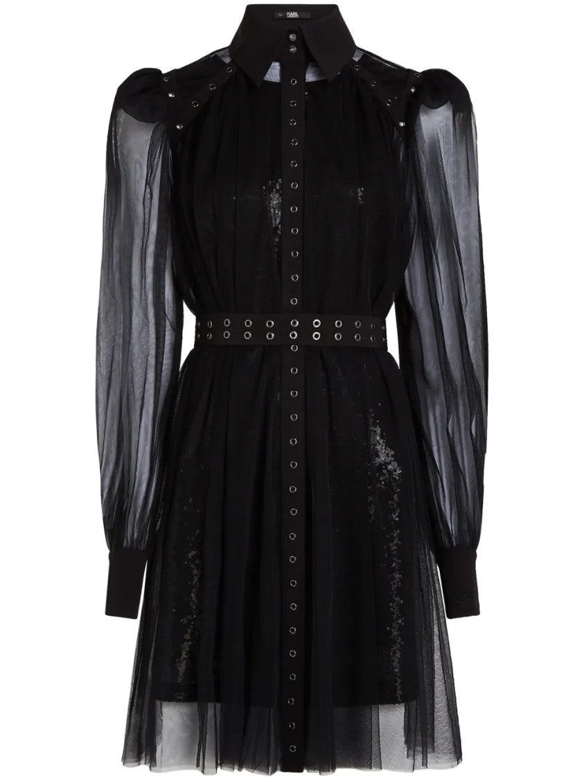 Karl Lagerfeld Fitted Bodice Dress With Flowing Skirt