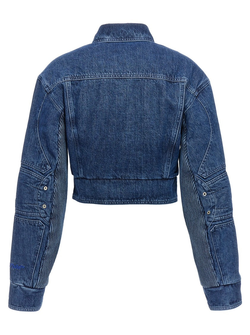 Off-White Cropped Denim Jacket With Asymmetric Waist