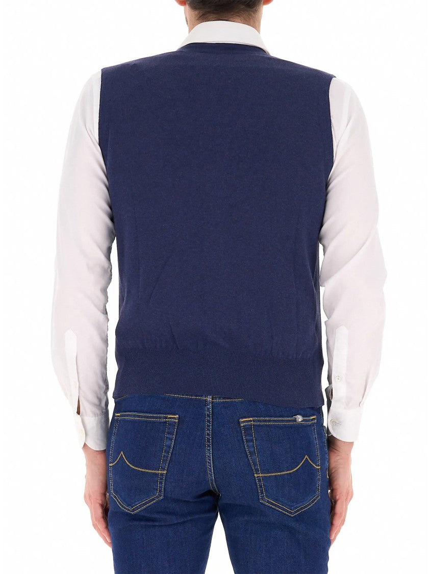 Gran Sasso Deep Blue Tailored Cotton V-Neck Gilet